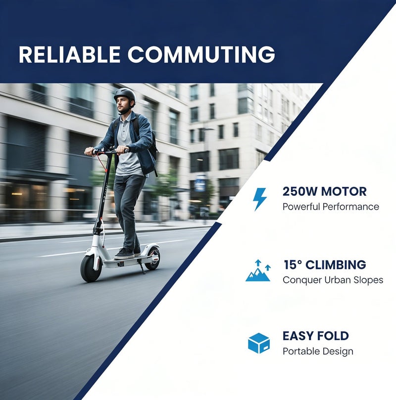 CRONY Foldable Electric Scooter Lightweight, 250W Motor, Speed 25 km/h, Range 10 km, Max Load 100 kg, App Control, White, M365 - Image 4